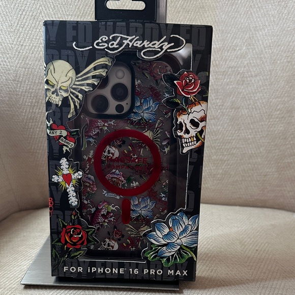 Ed Hardy Skull and Floral iPhone 16 Pro Max Case - Red and Blue - Picture 5 of 7